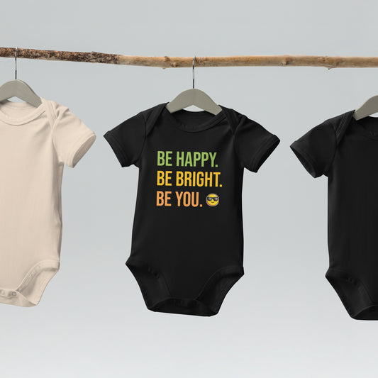 "Be Happy" Organic Cotton Baby Bodysuit