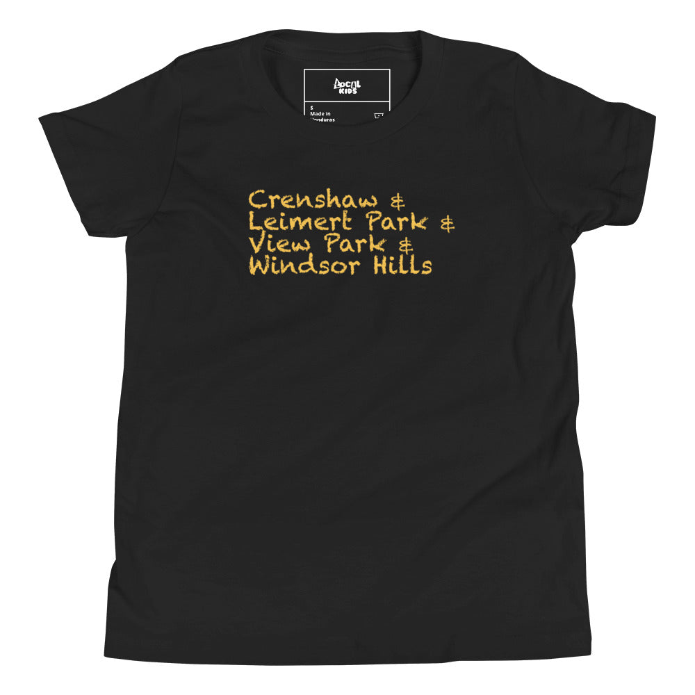 "Crenshaw, Leimert Park, View Park, Windsor Hills" Kids Short Sleeve T-Shirt